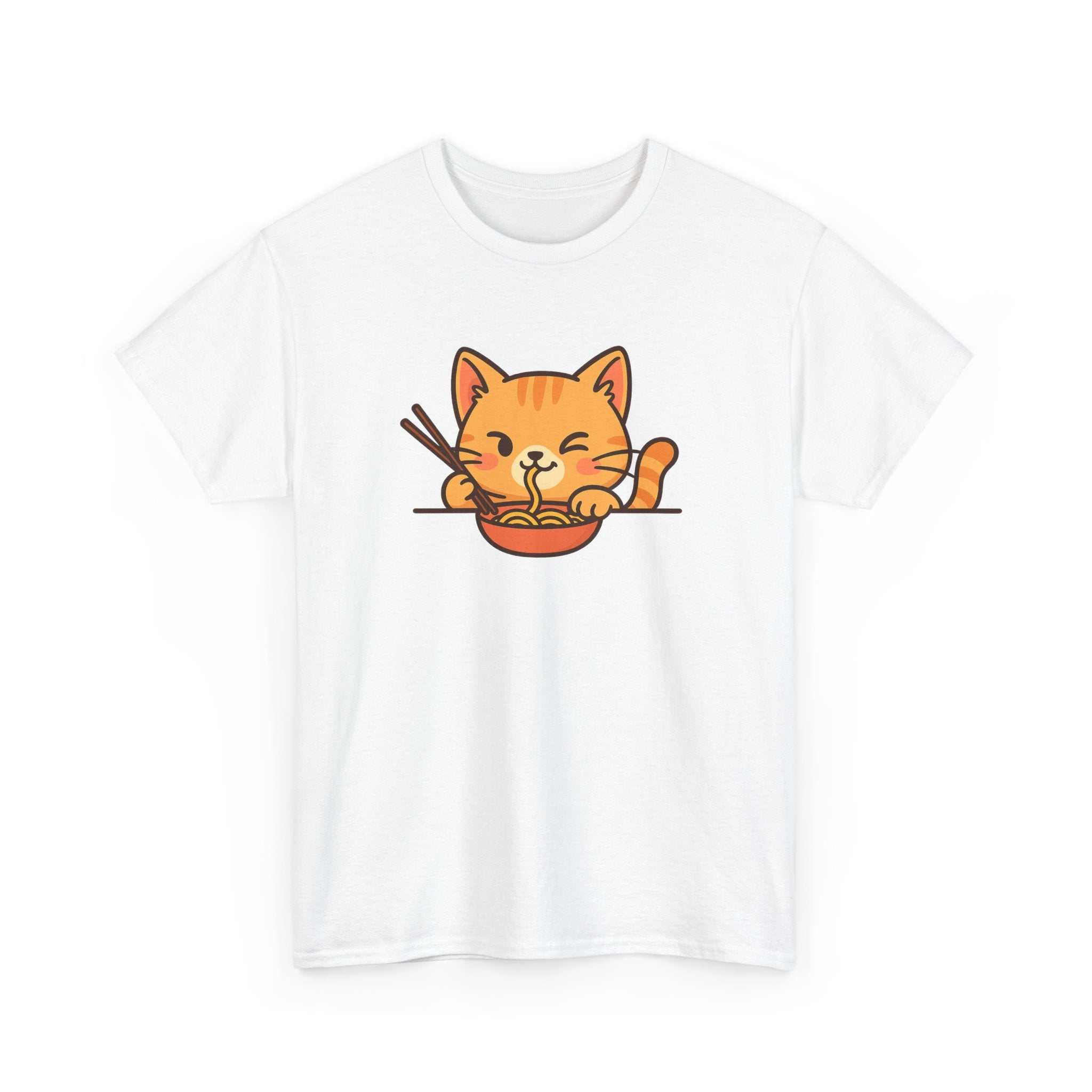 Cute Cat Eating Ramen T-Shirt — Kawaii Kitty Noodle Tee - Adult