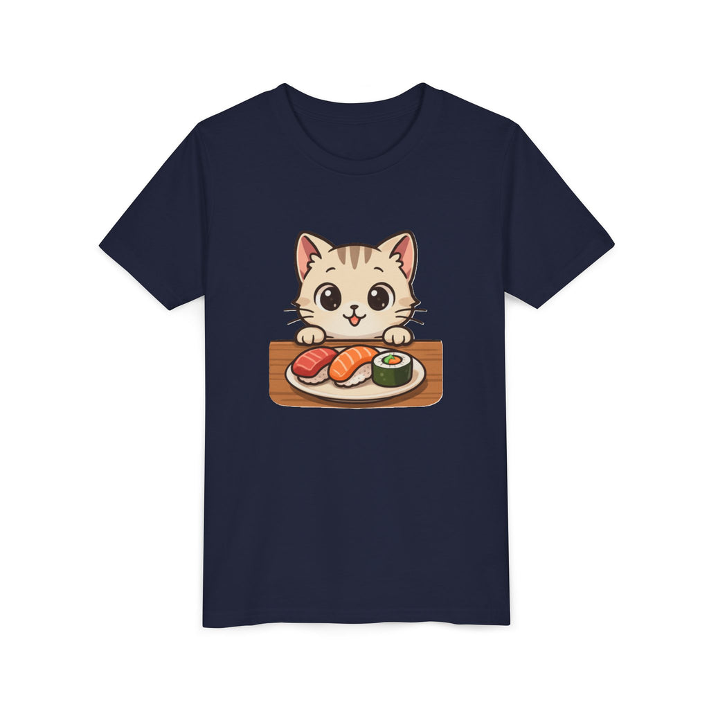 Kids Sushi Cat T-Shirt — Cute Kitty Eating Sushi Youth Tee