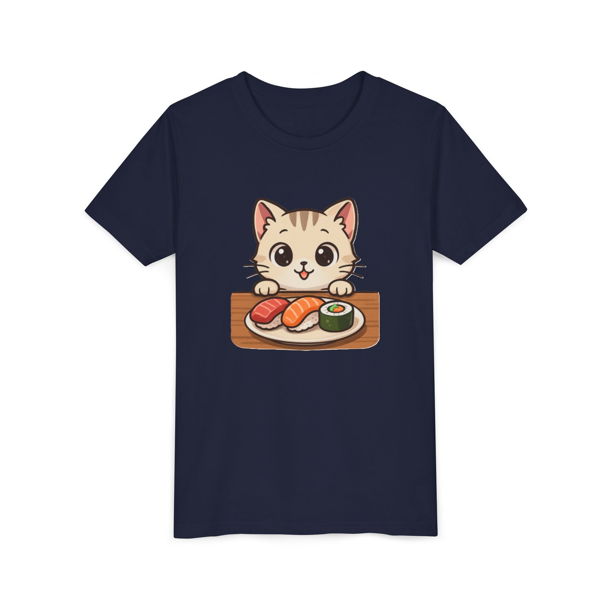 Kids Sushi Cat T-Shirt — Cute Kitty Eating Sushi Youth Tee
