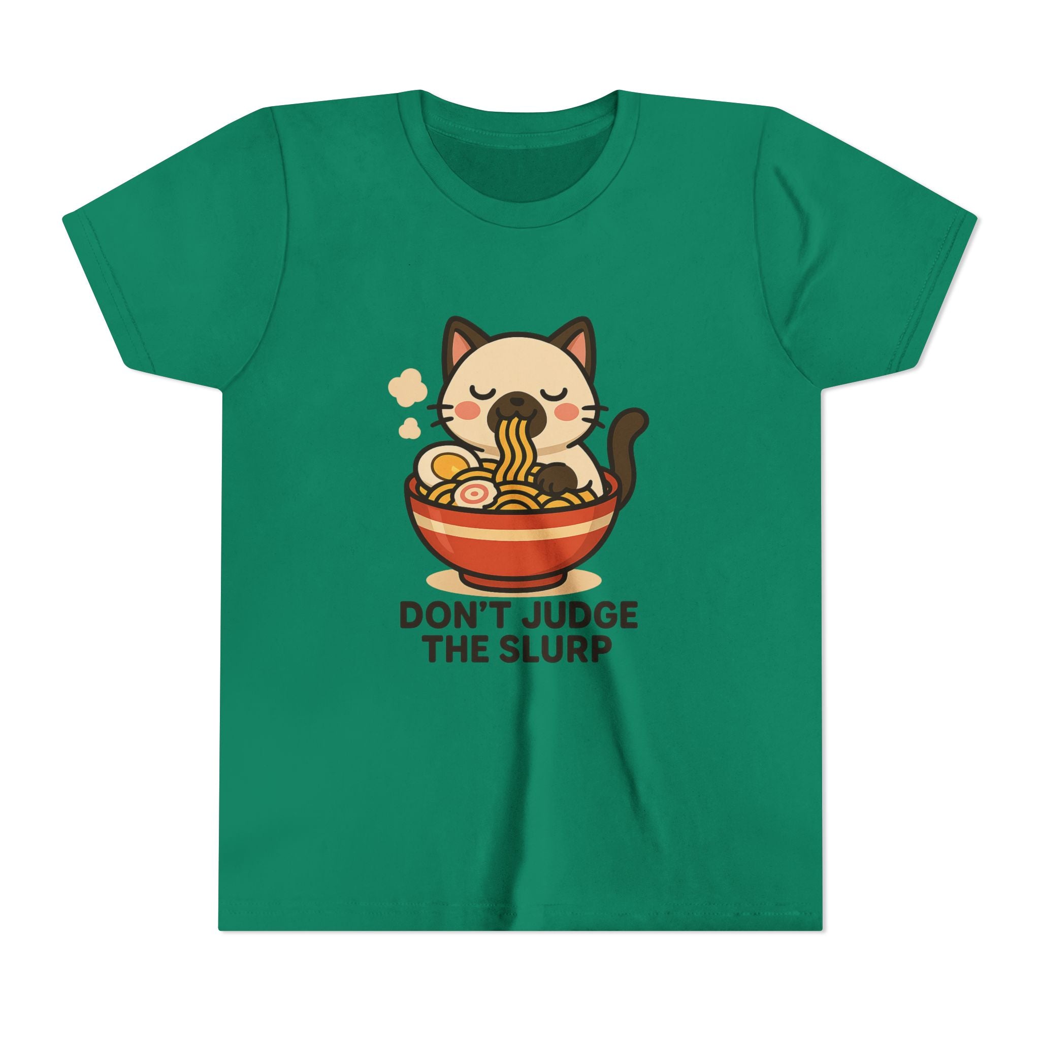 Youth Tee — Cute Cat Eating Ramen 'Don't Judge The Slurp' Graphic Shirt