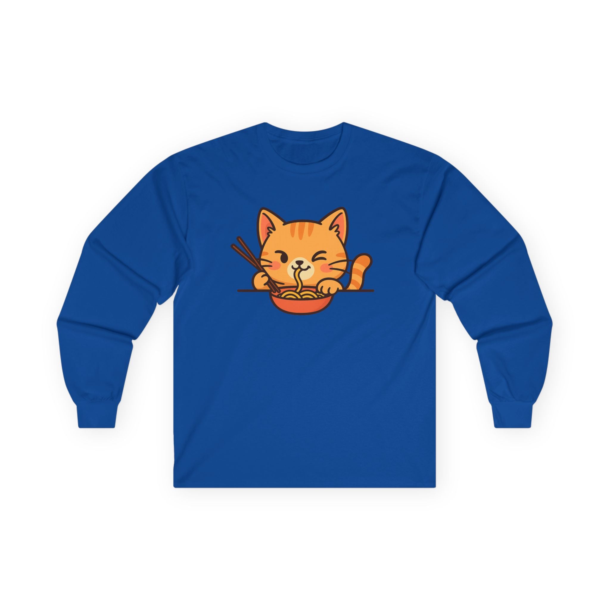Cute Cat Eating Ramen Long Sleeve Tee - Adult