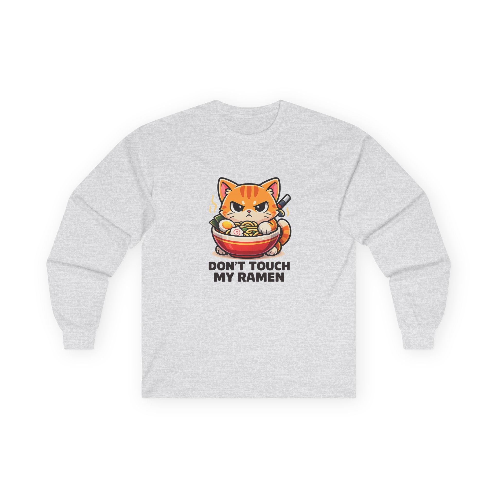 Don't Touch My Ramen Long Sleeve Tee — Cute Angry Cat Ramen Shirt for Anime & Food Lovers - Adult