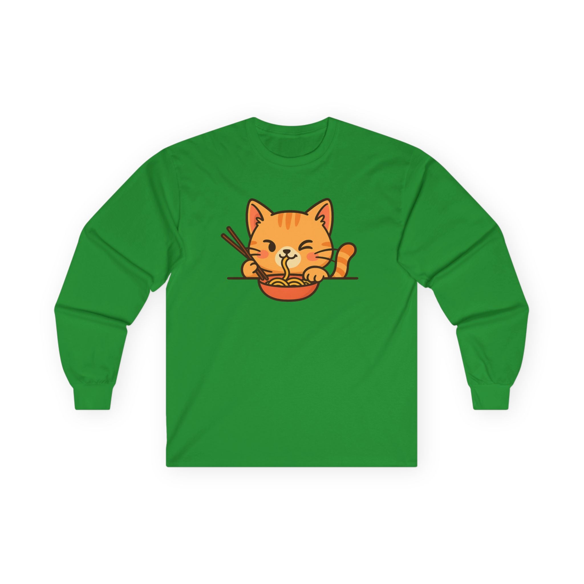 Cute Cat Eating Ramen Long Sleeve Tee - Adult