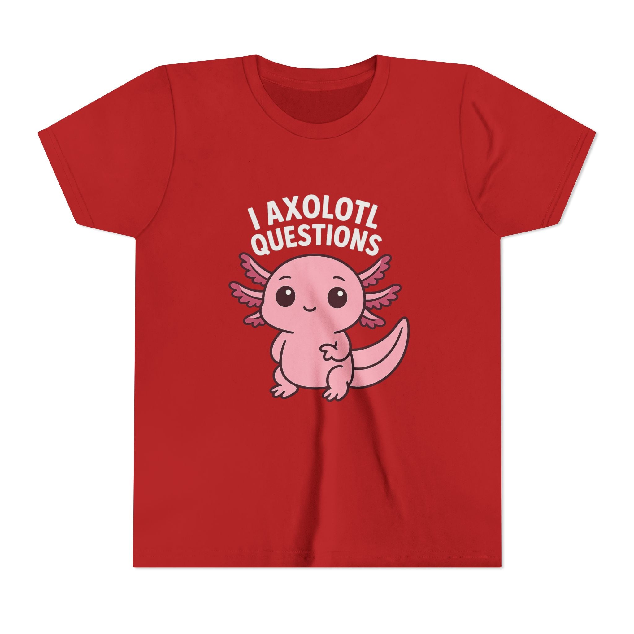 Youth Tee — Cute Pink Axolotl “Axolotl Questions” Kids Shirt