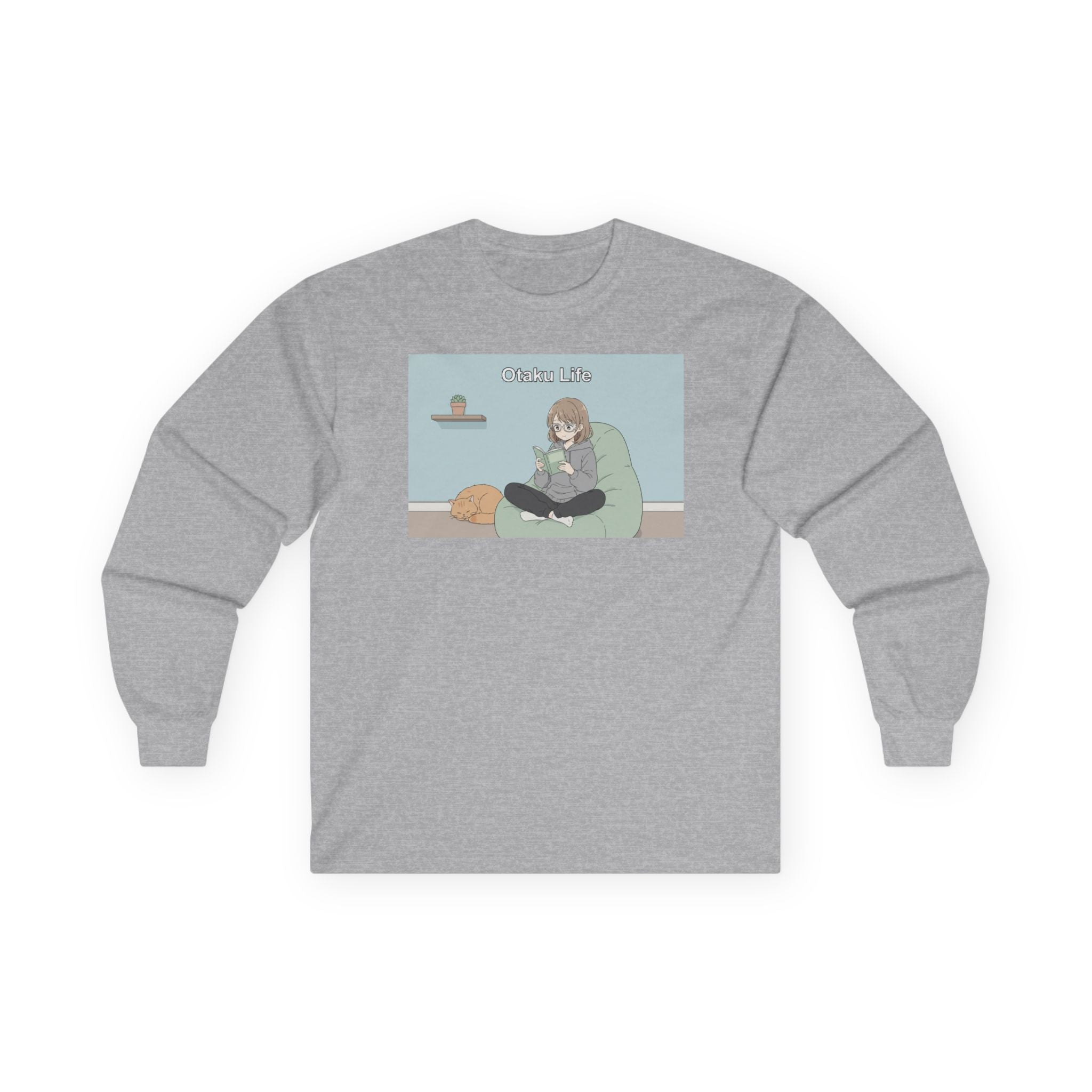 Cozy Cat Girl Otaku Long Sleeve Tee — "Cuddle Time" Anime Lounge Shirt - Adult