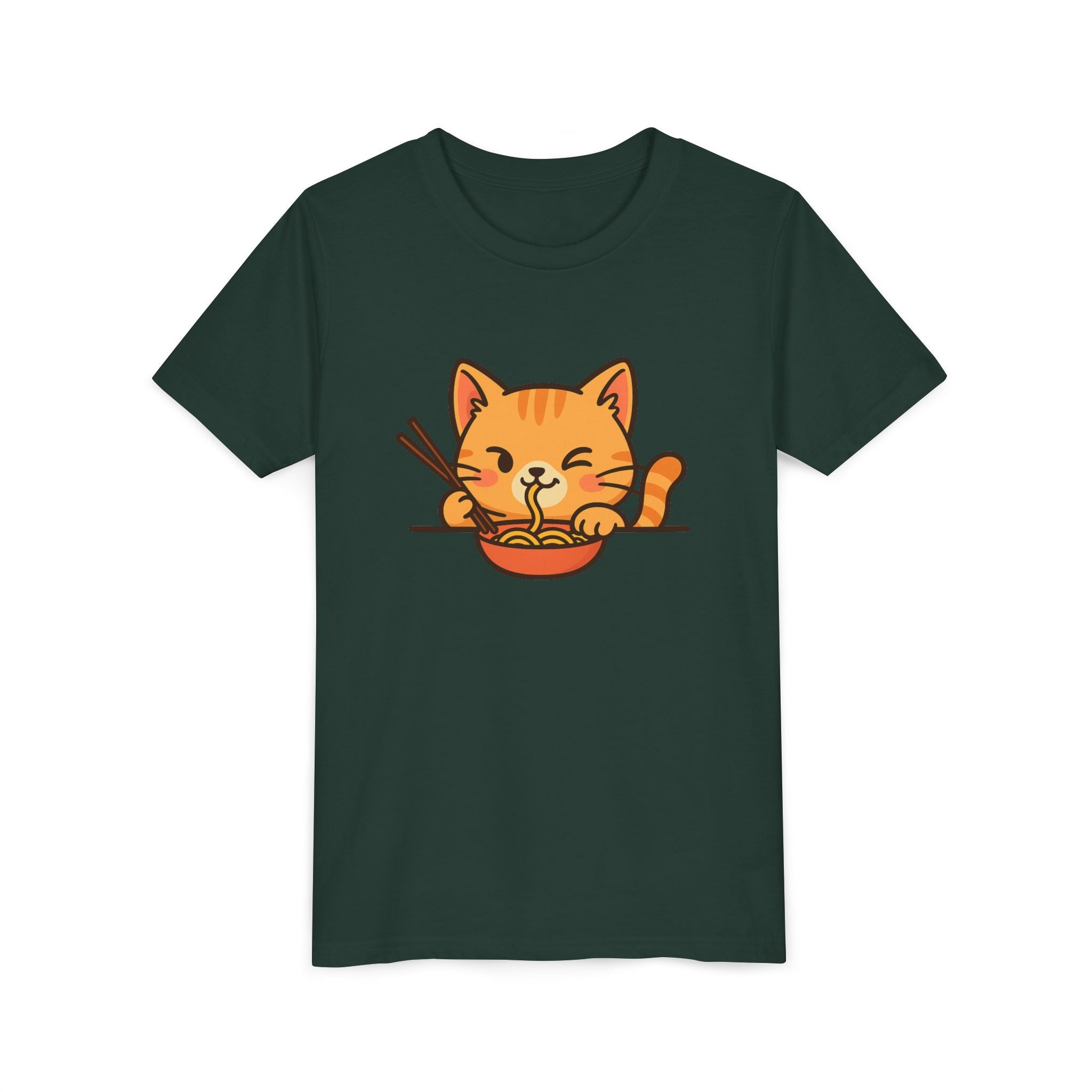 Kids Cat Eating Ramen T-Shirt – Cute Anime Noodle Kitty Youth Tee - Kids