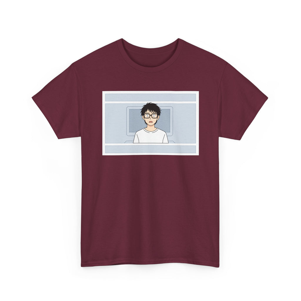 Clueless Otaku Minimalist Anime Guy Graphic Tee — Soft White Casual Shirt - Adult