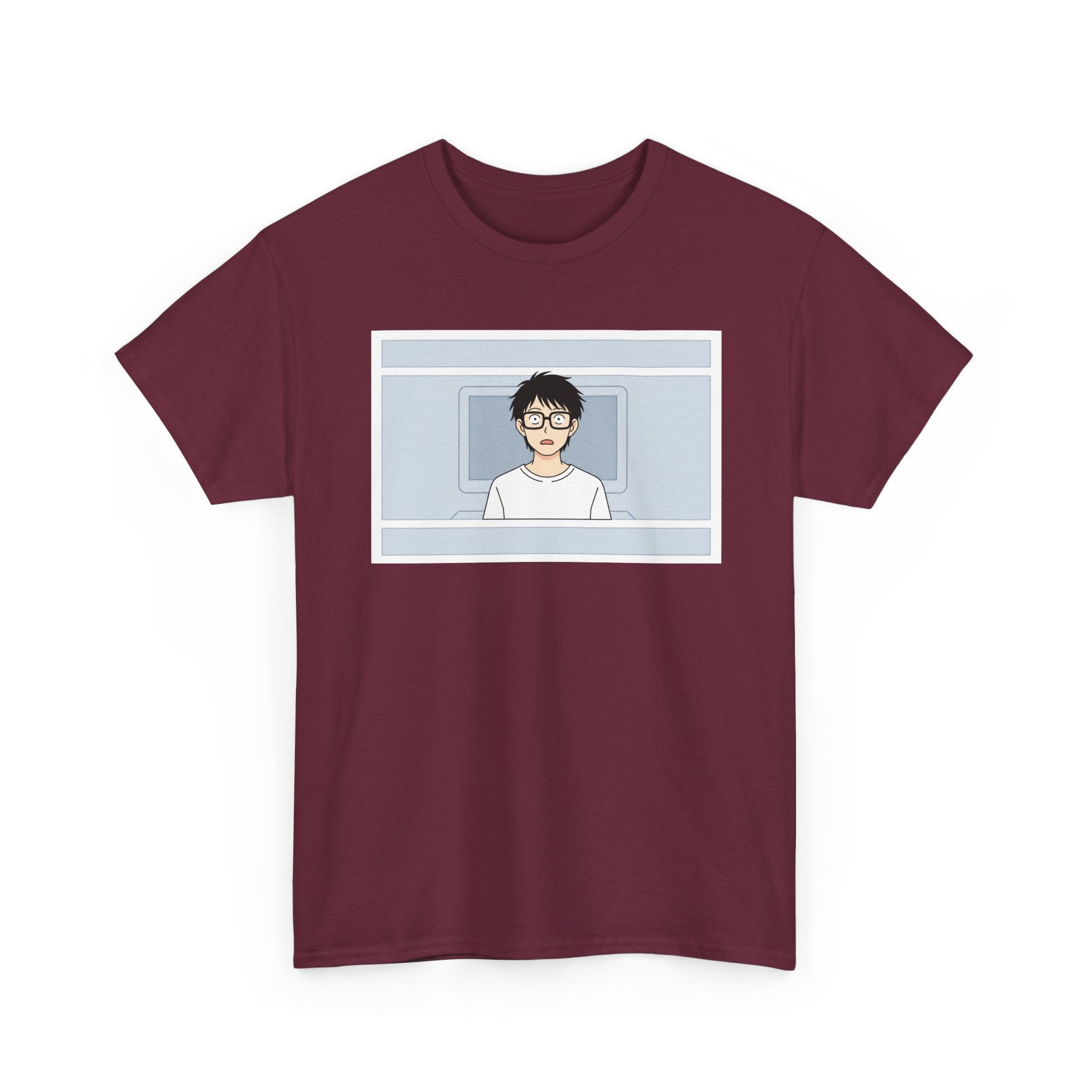 Clueless Otaku Minimalist Anime Guy Graphic Tee — Soft White Casual Shirt - Adult