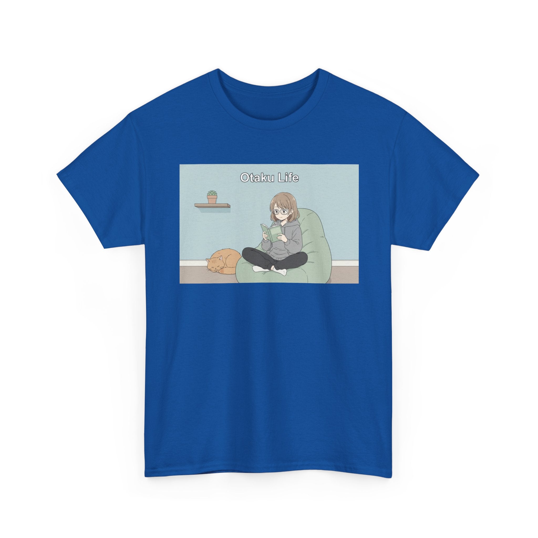 Cozy Cat Girl Otaku Long Sleeve Tee - 'Chill Vibes' Anime Girl Relaxing Graphic T-Shirt