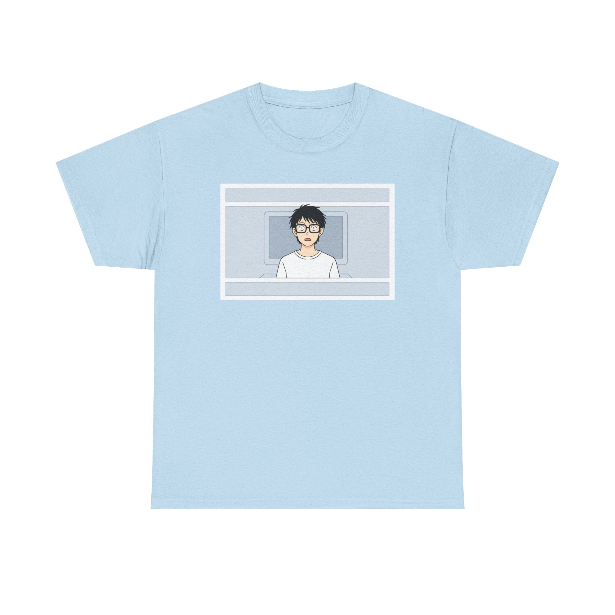 Clueless Otaku Minimalist Anime Guy Graphic Tee — Soft White Casual Shirt - Adult