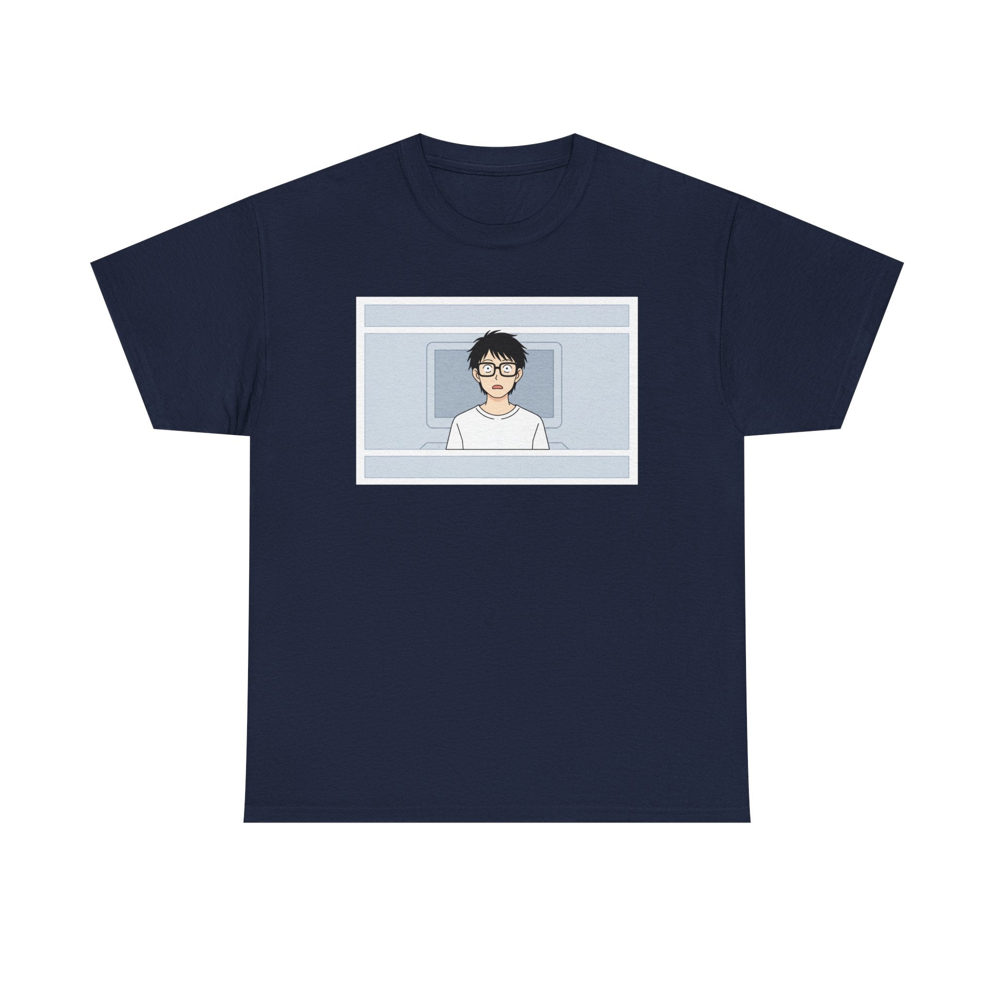Clueless Otaku Minimalist Anime Guy Graphic Tee — Soft White Casual Shirt - Adult
