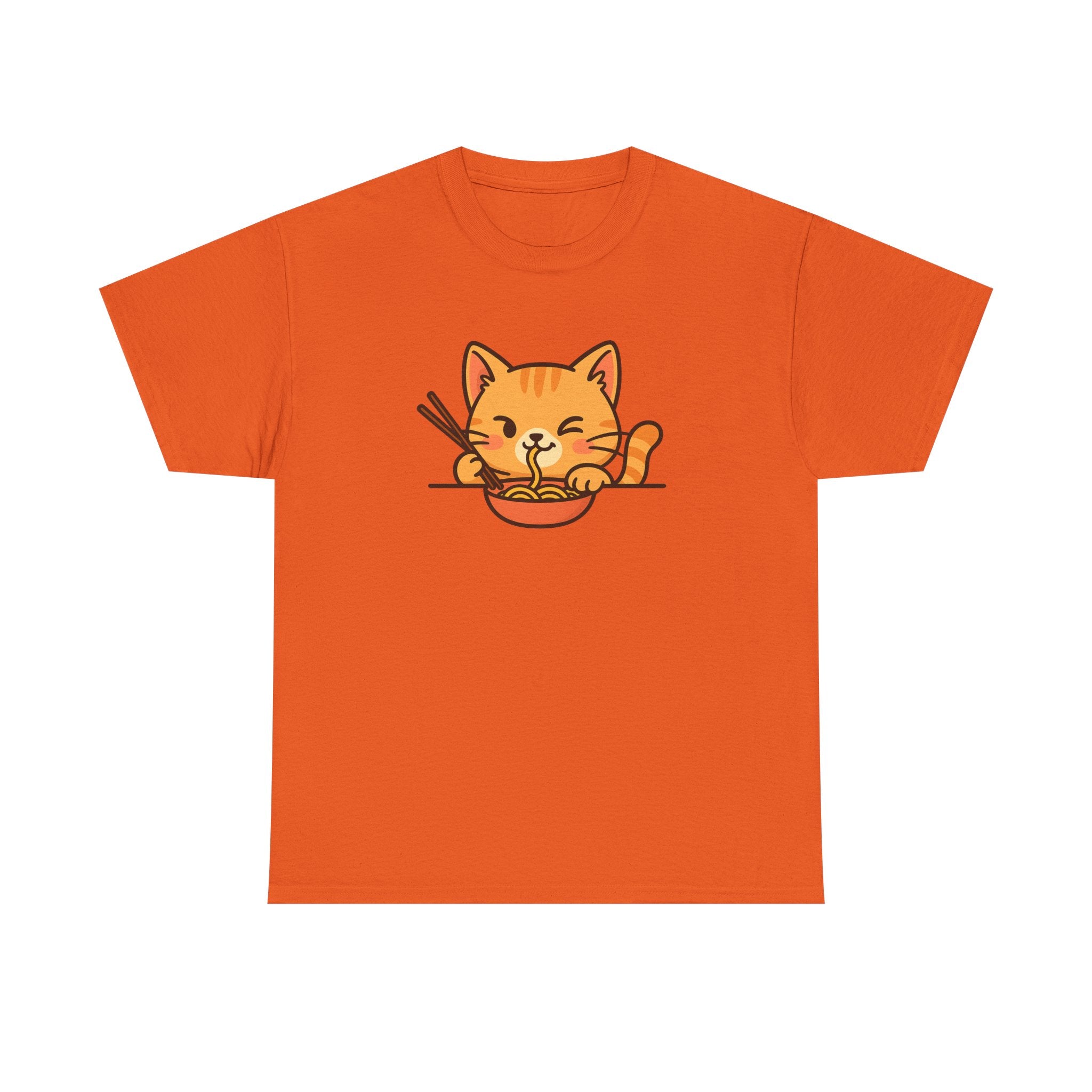 Cute Cat Eating Ramen T-Shirt — Kawaii Kitty Noodle Tee - Adult