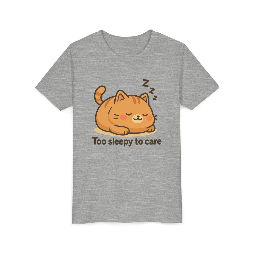 Youth Tee — Cute Sleeping Cat "Too Sleepy to Care" Graphic