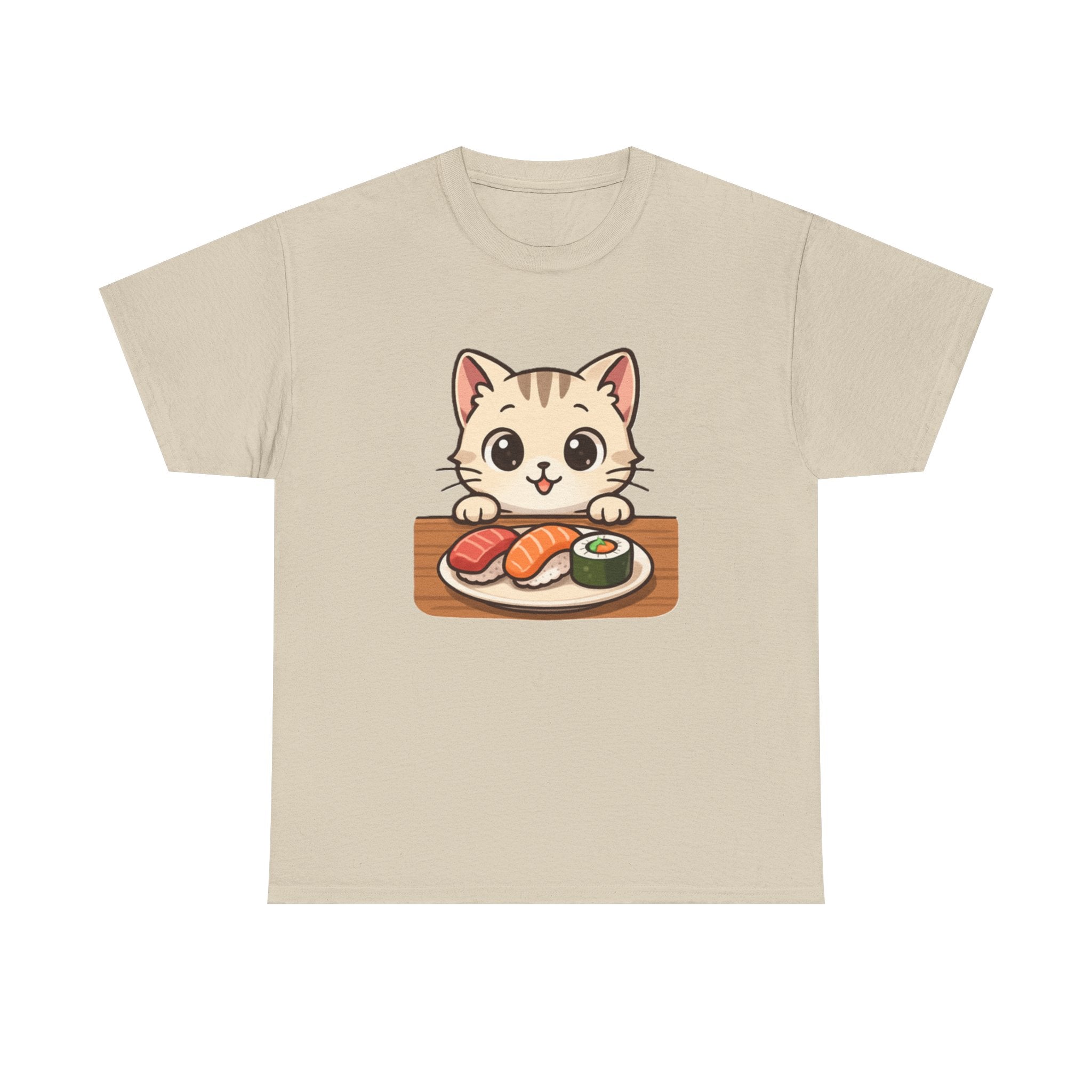 Cat & Sushi T-Shirt — Cute Kawaii Kitty with Sushi Graphic - Adult