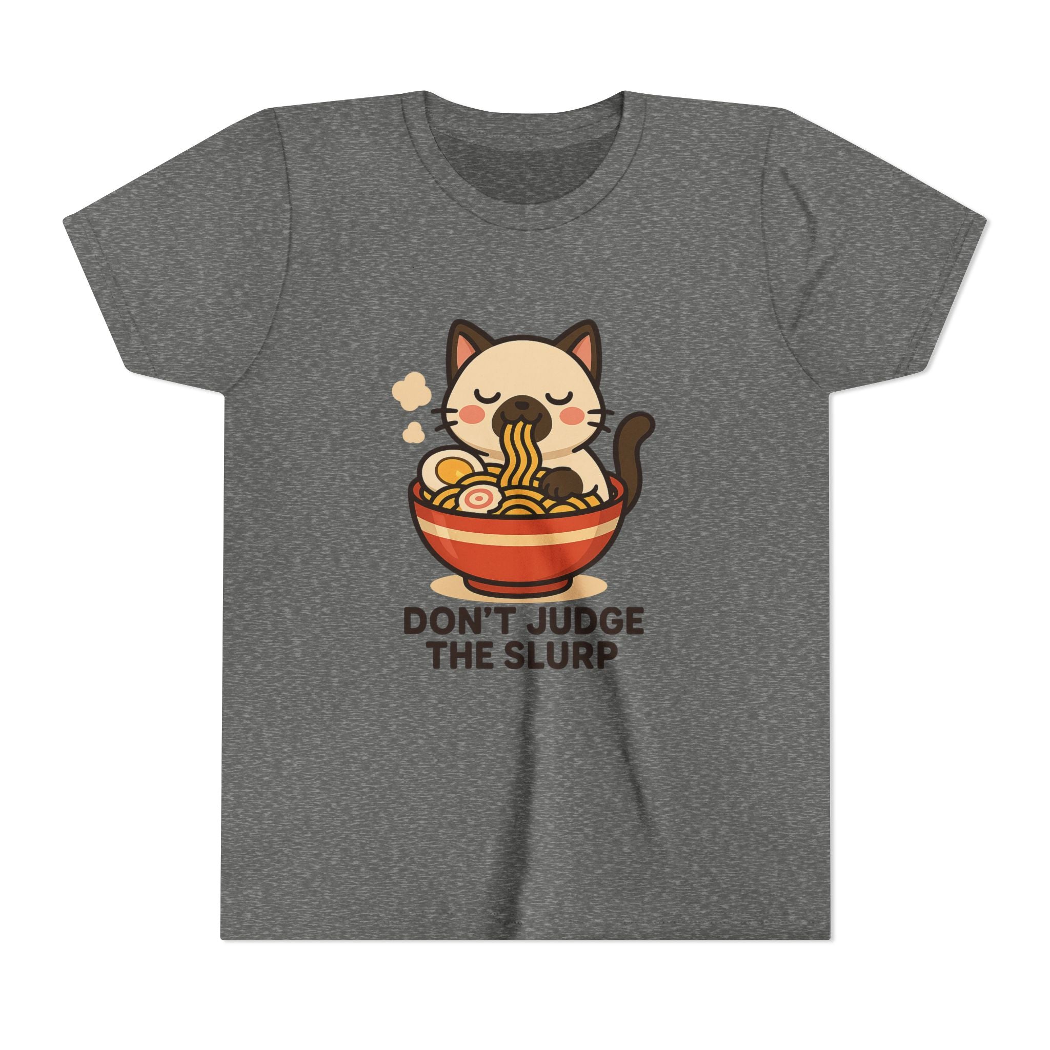 Youth Tee — Cute Cat Eating Ramen 'Don't Judge The Slurp' Graphic Shirt