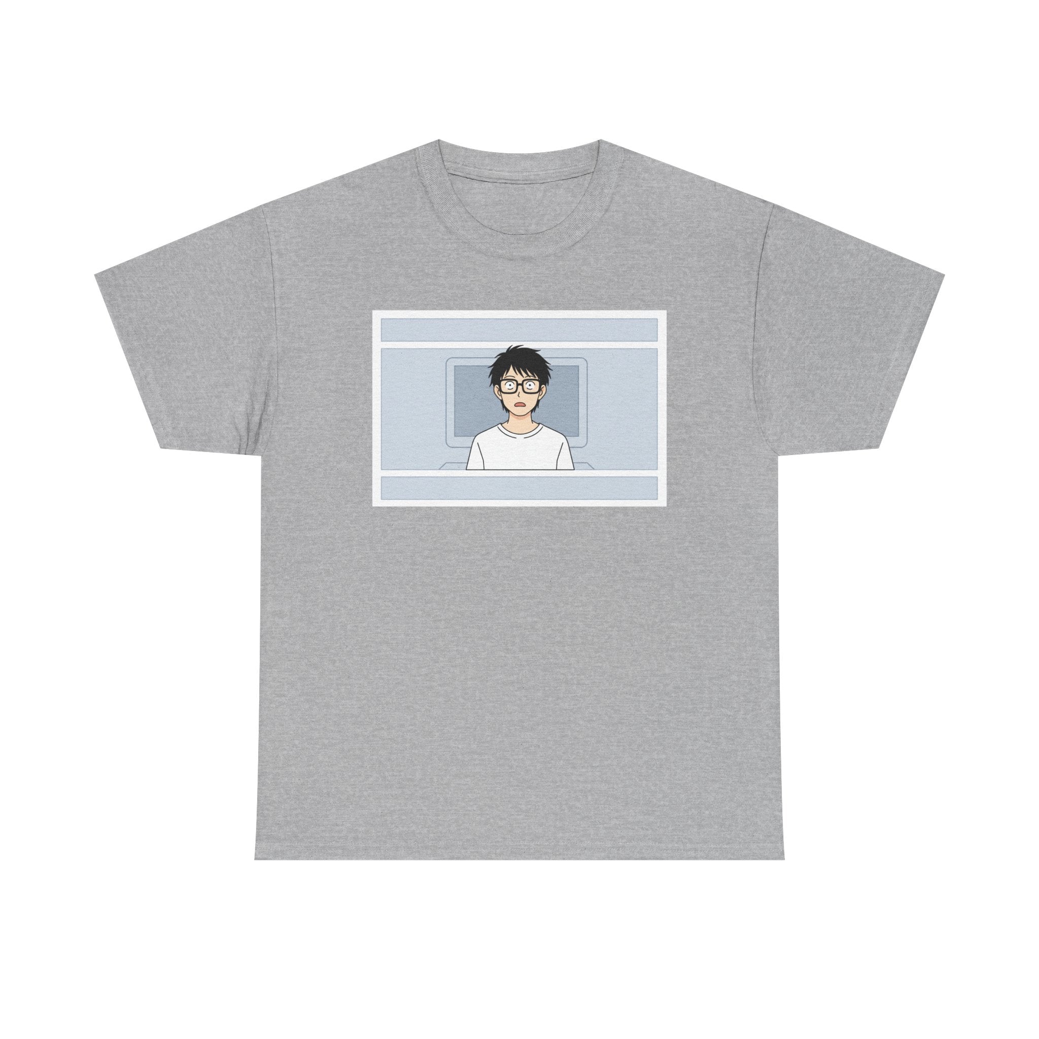 Clueless Otaku Minimalist Anime Guy Graphic Tee — Soft White Casual Shirt - Adult