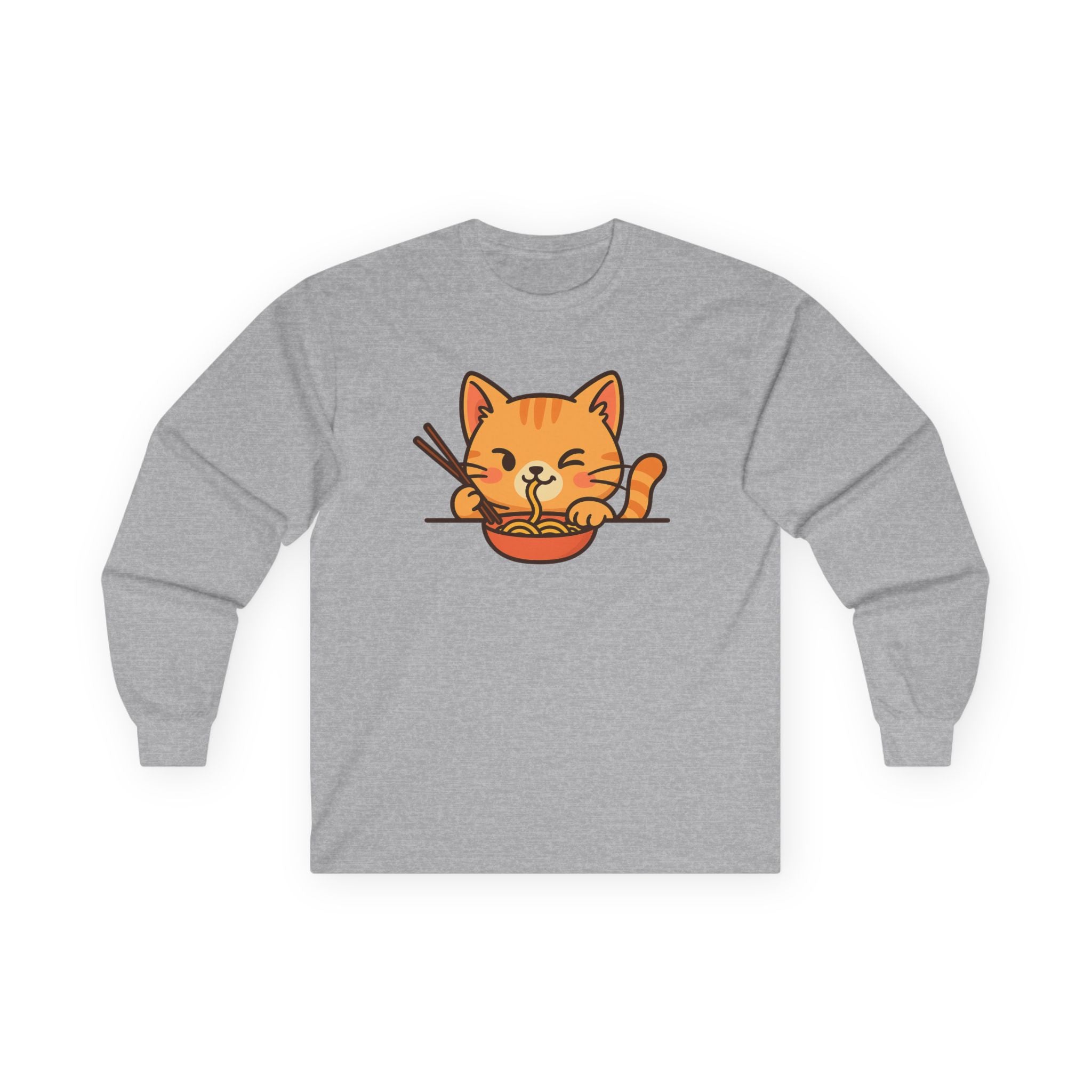 Cute Cat Eating Ramen Long Sleeve Tee - Adult