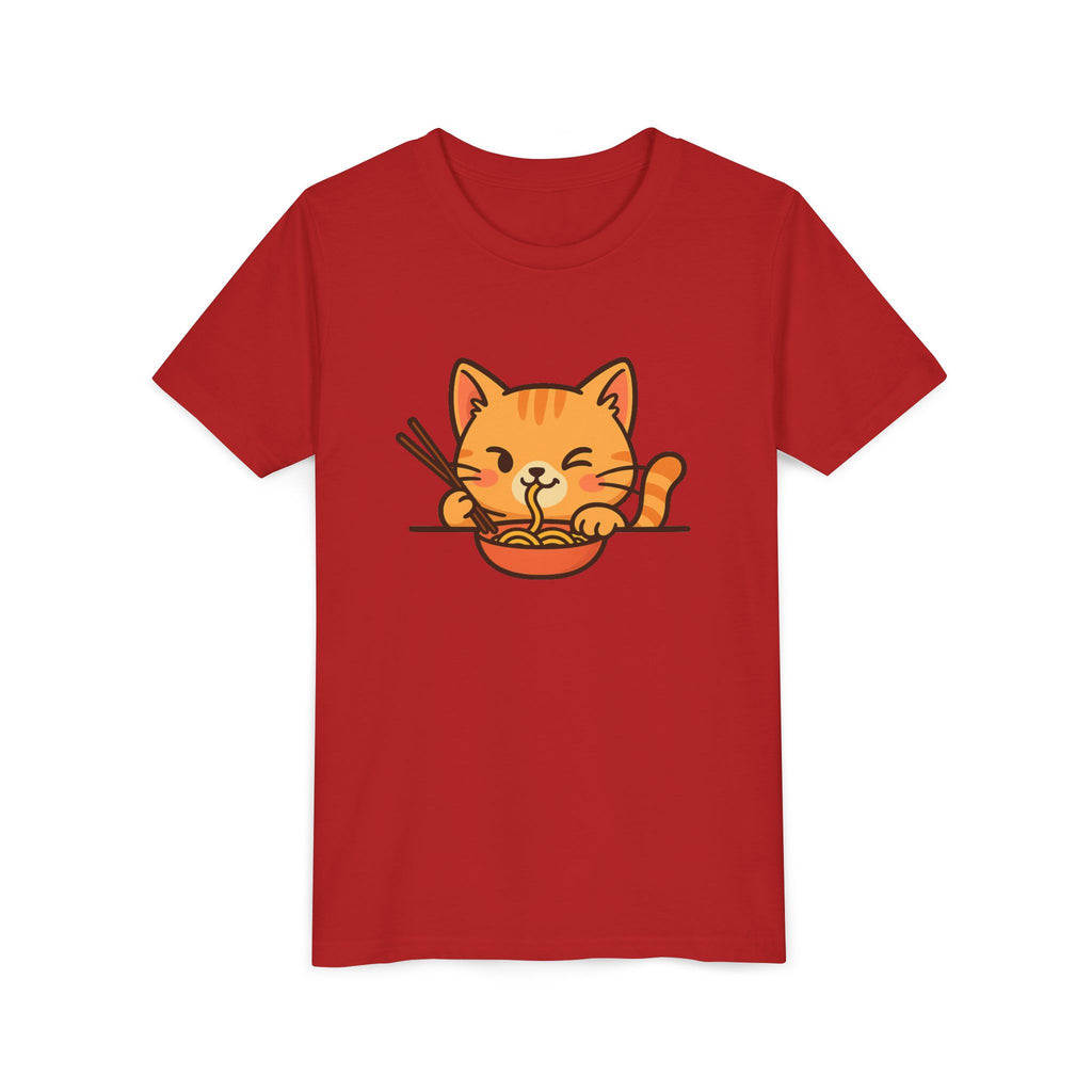 Kids Cat Eating Ramen T-Shirt – Cute Anime Noodle Kitty Youth Tee - Kids