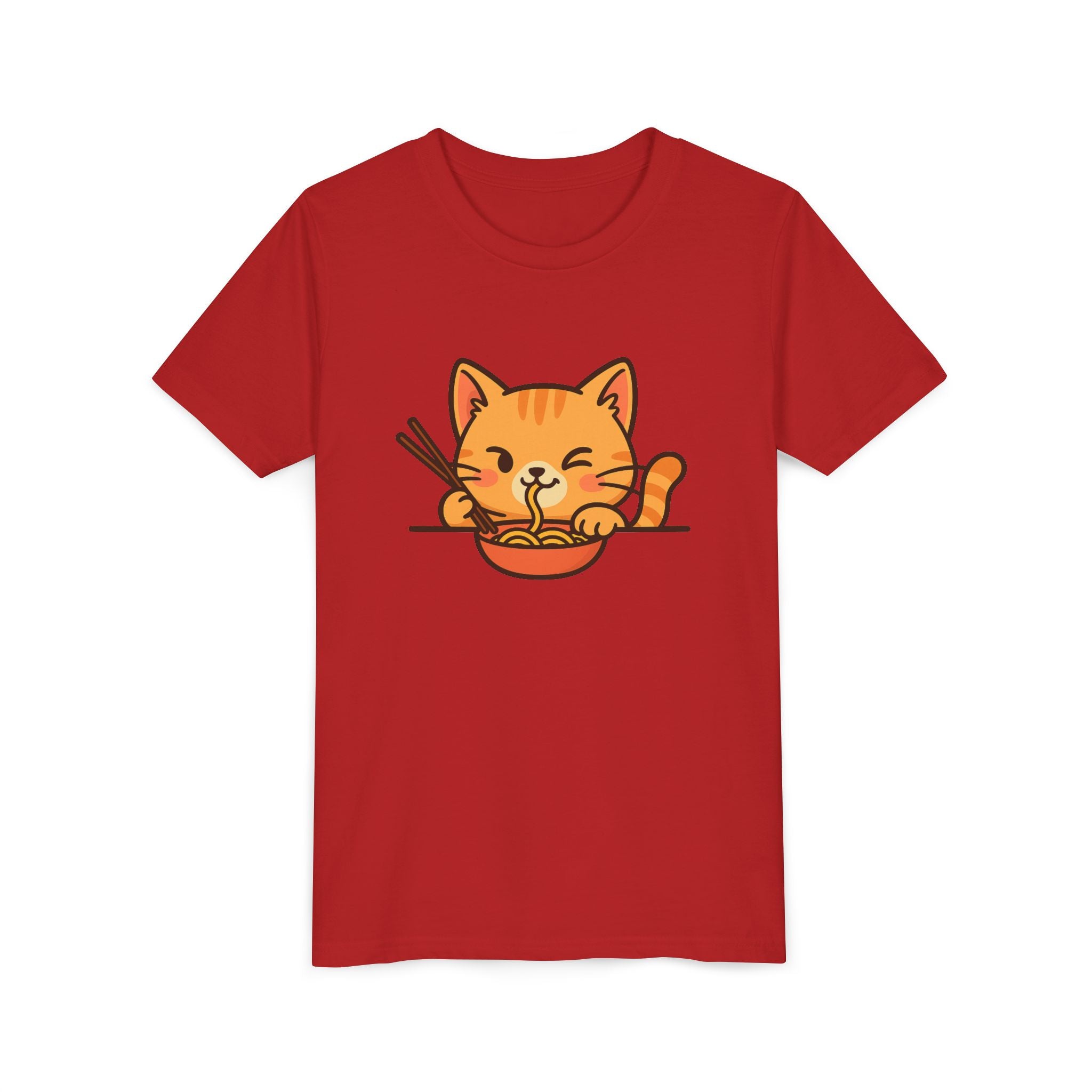 Kids Cat Eating Ramen T-Shirt – Cute Anime Noodle Kitty Youth Tee - Kids