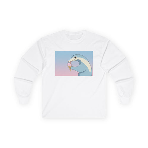 Anteater Eating Ice Cream Long Sleeve Tee — Cute Pastel Anteater Graphic Shirt - Adult