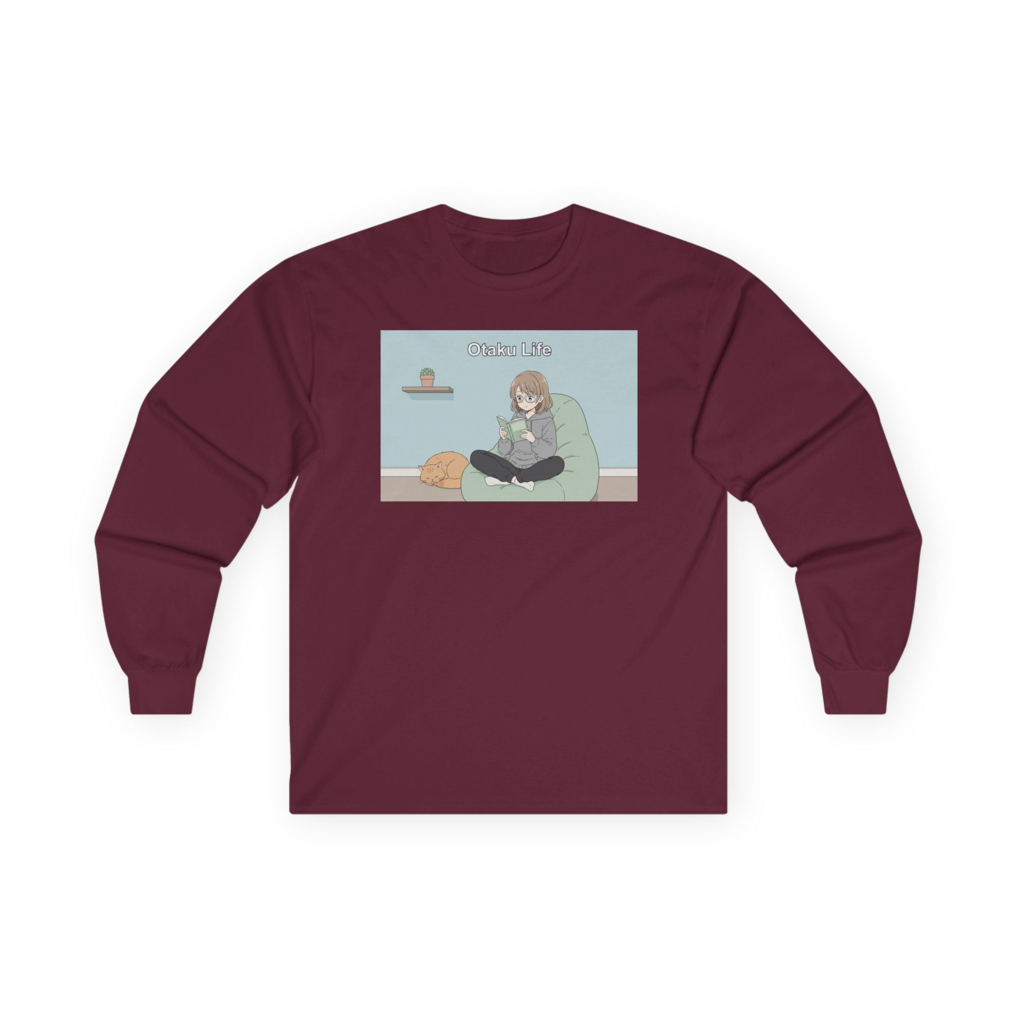 Cozy Cat Girl Otaku Long Sleeve Tee — "Cuddle Time" Anime Lounge Shirt - Adult