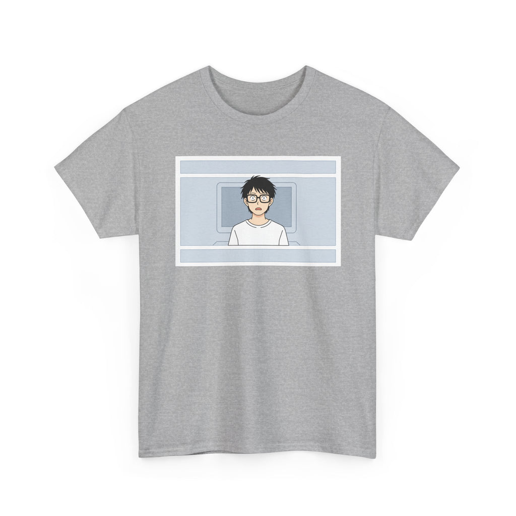 Clueless Otaku Minimalist Anime Guy Graphic Tee — Soft White Casual Shirt - Adult