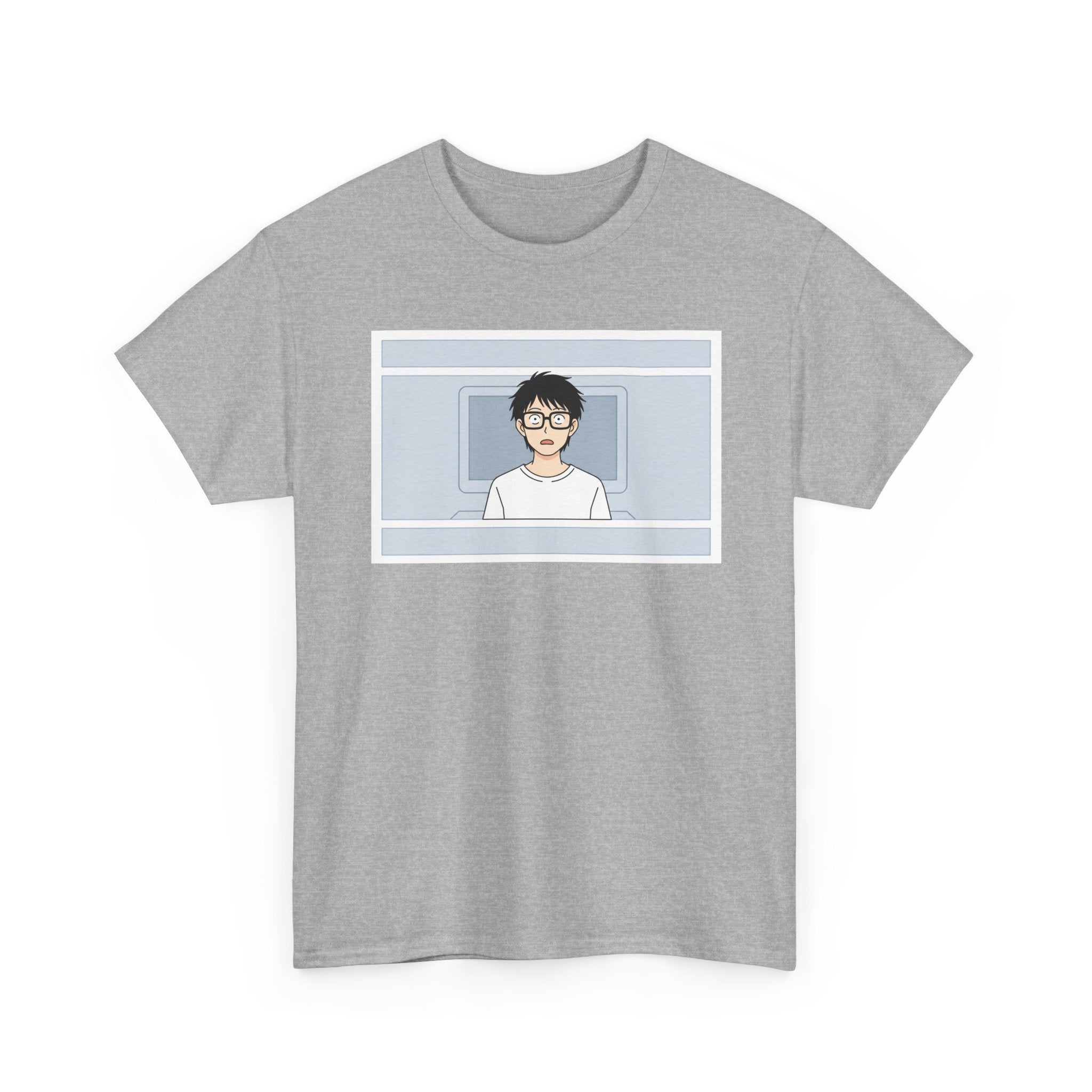 Clueless Otaku Minimalist Anime Guy Graphic Tee — Soft White Casual Shirt - Adult