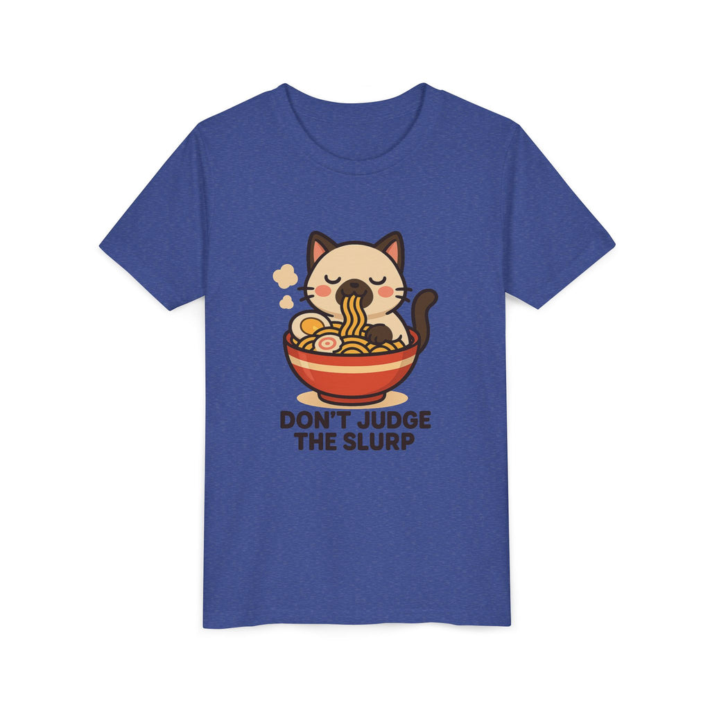 Youth Tee — Cute Cat Eating Ramen 'Don't Judge The Slurp' Graphic Shirt