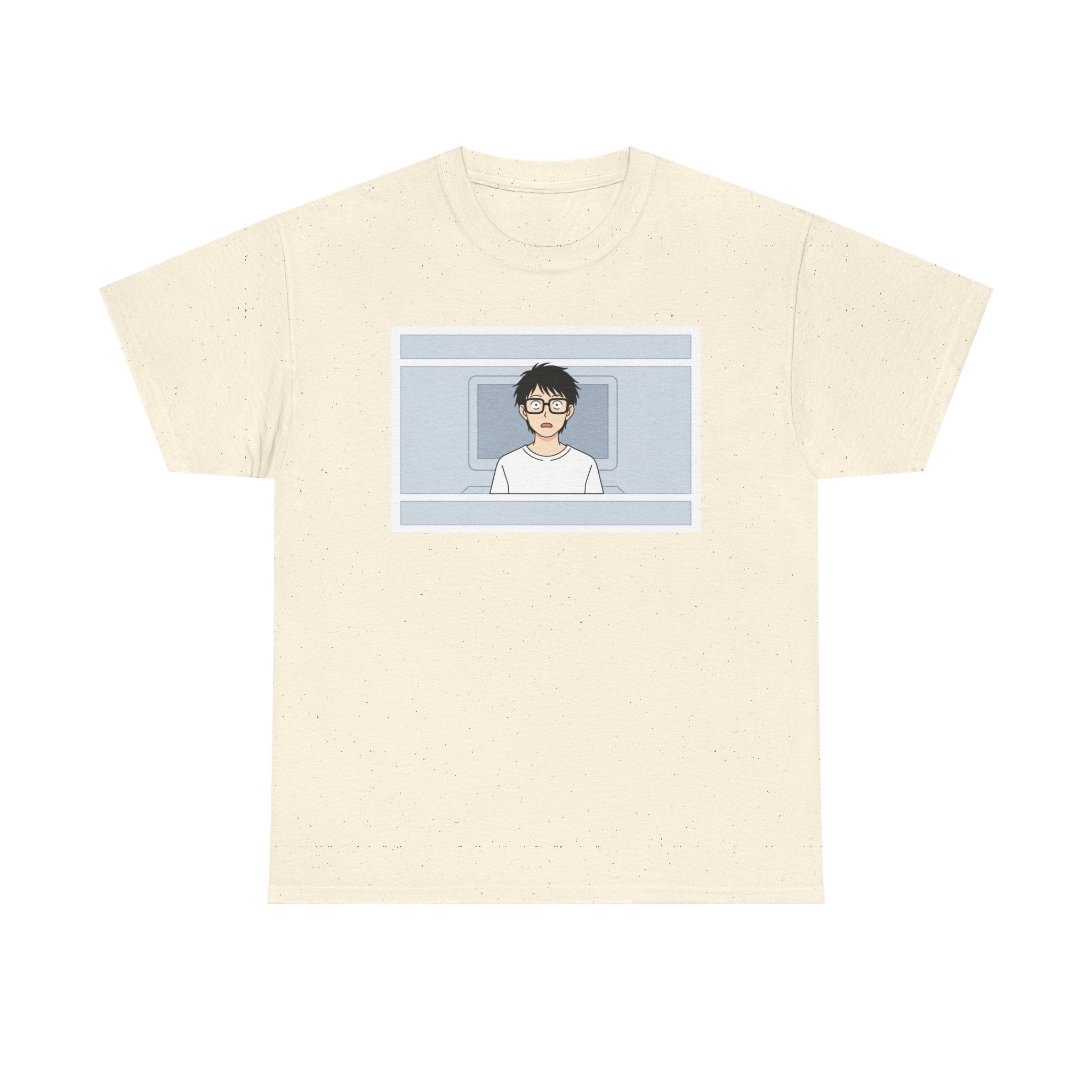Clueless Otaku Minimalist Anime Guy Graphic Tee — Soft White Casual Shirt - Adult