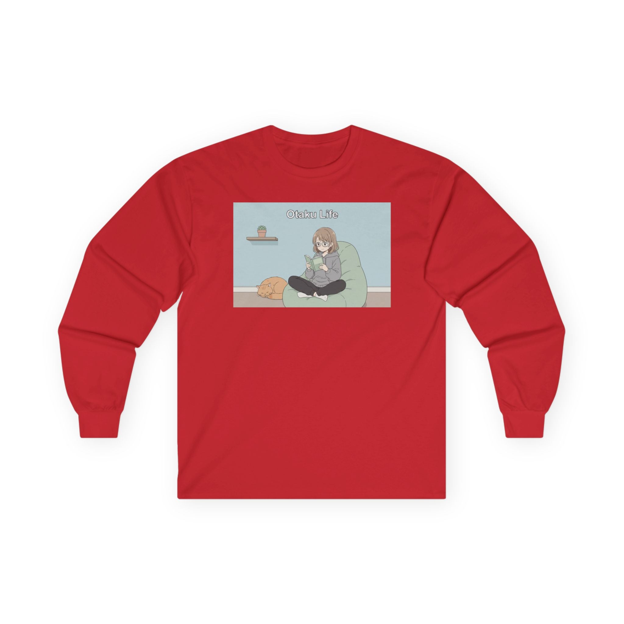 Cozy Cat Girl Otaku Long Sleeve Tee — "Cuddle Time" Anime Lounge Shirt - Adult