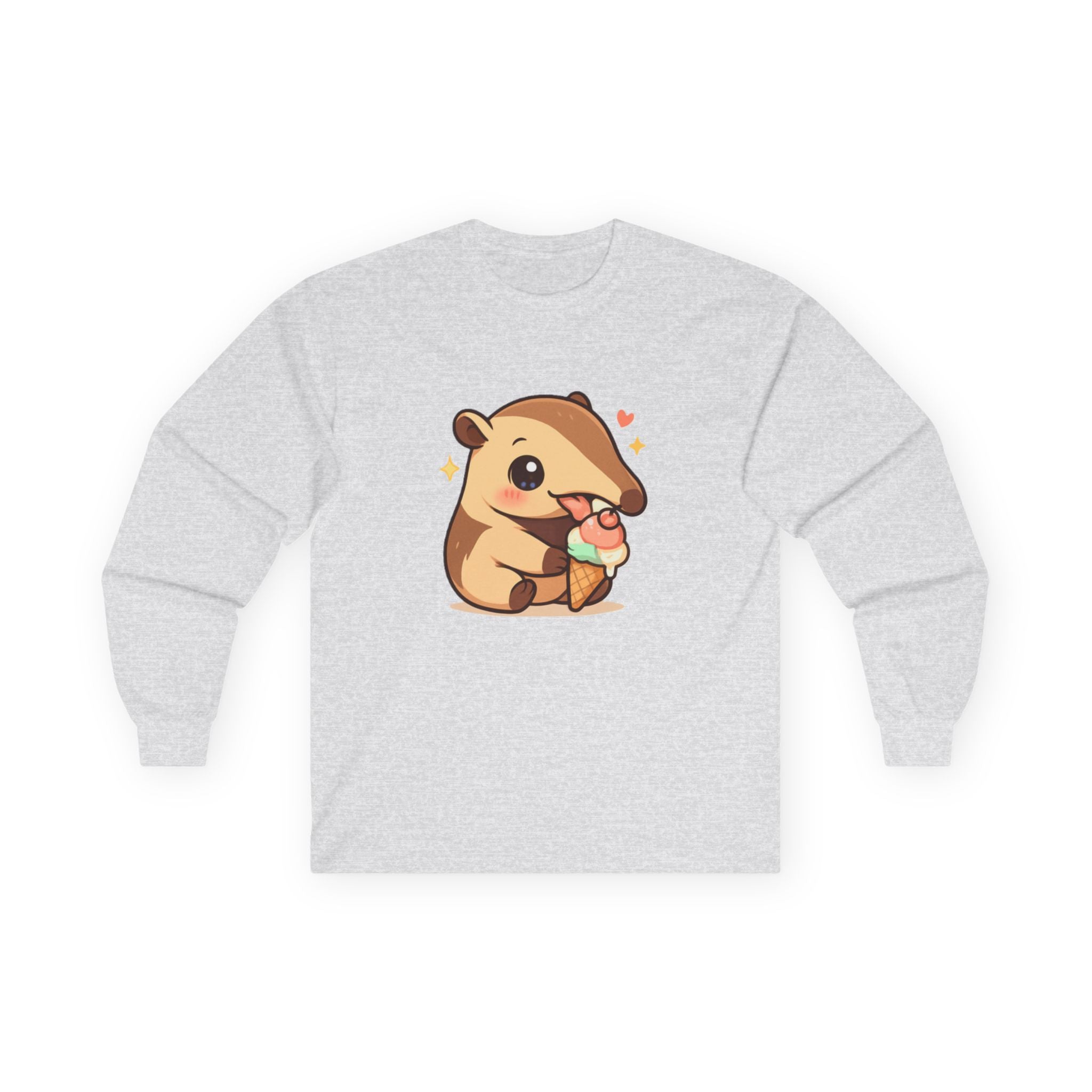 Kawaii Anteater Eating Ice Cream Long Sleeve Tee - Adult