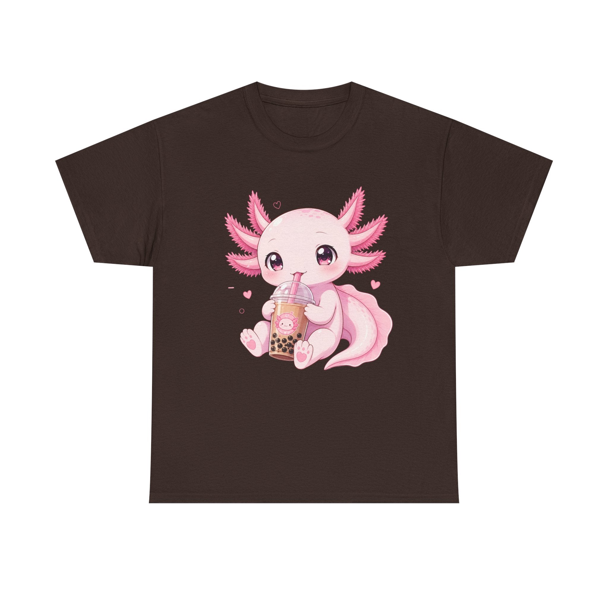 Axolotl Bubble Tea Tee — Cute Pink Axolotl Drinking Boba T-Shirt - Adult
